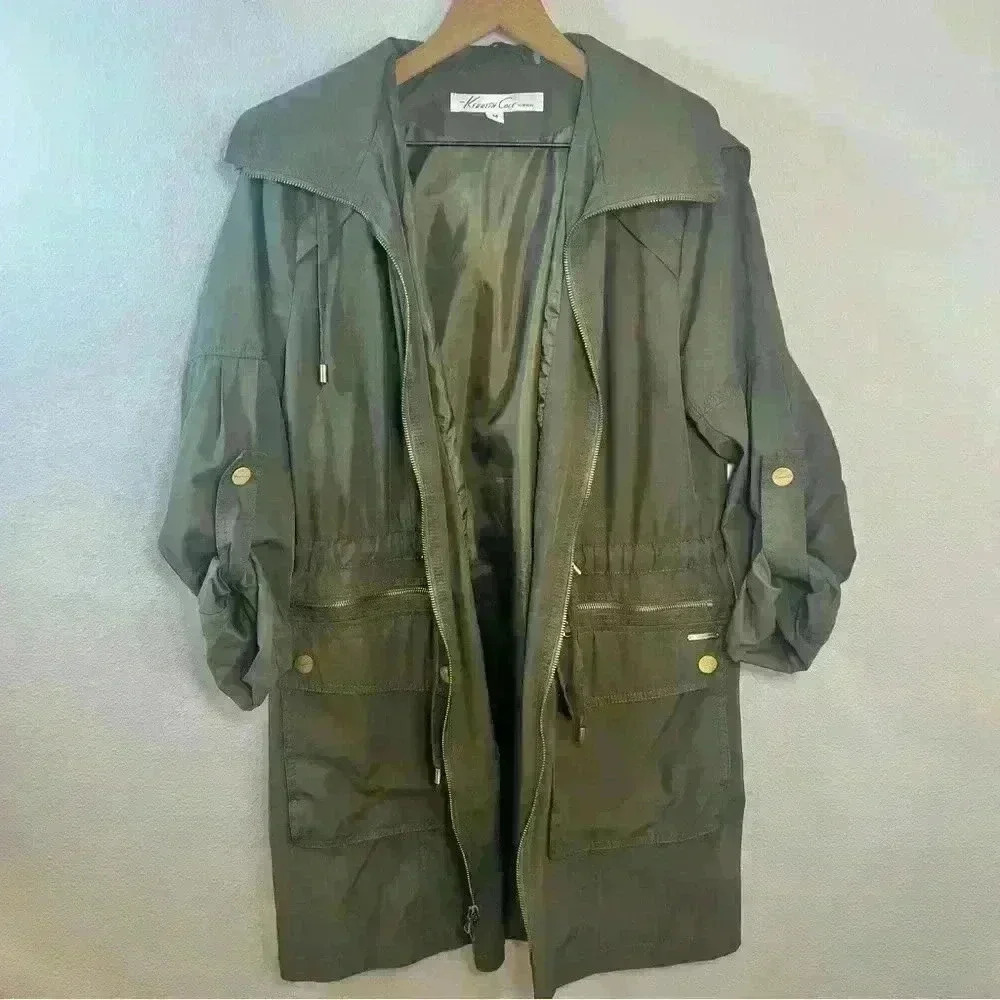 Kenneth Cole Women’s Anorak Olive Green Utility Jacket Size Medium - Picture 4 of 16